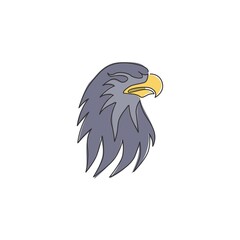 One single line drawing of strong eagle head bird for company business logo identity. Falcon mascot concept for air force icon. Trendy continuous line draw design graphic vector illustration
