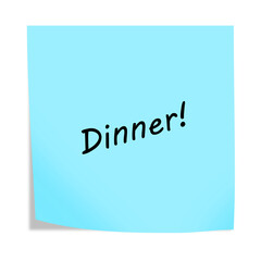 Dinner 3d illustration post note reminder on white with clipping path