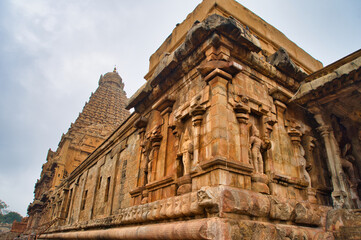 Fototapeta na wymiar View of the Brihadeeswarar Temple One of the ancient temples in Thanjavur, Tamil Nadu, India.