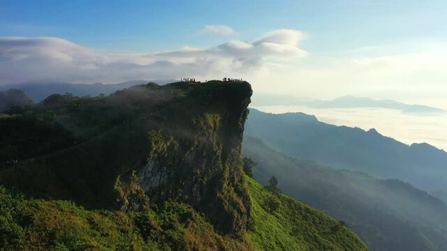 Aerial view of Phu chi fa mountain in Chiang Rai, Thailand.