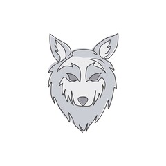 Fototapeta na wymiar One single line drawing of dangerous wolf head for hunter club logo identity. Strong wolves mascot emblem concept for national zoo icon. Modern continuous line draw design vector graphic illustration