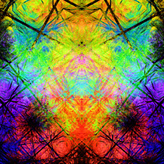 Creación de arte digital fractal consistente en una cuadrícula negra con trazos de color aglomerados que forman un efecto de destrucción de la matrix energética global.