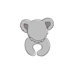 Single continuous line drawing of funny koala head for kid toys shop logo identity. Little bear from Australia mascot concept for national park icon. One line draw design vector graphic illustration