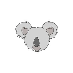 One single line drawing of cute koala head for business logo identity. Little bear from Australia mascot concept for traveling tourism campaign icon. Continuous line draw design vector illustration