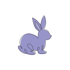 Single continuous line drawing of funny rabbit for pet shop logo identity. Cute bunny animal mascot concept for kids toy shop icon. Modern one line draw design vector graphic illustration