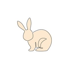 One single line drawing of cute standing rabbit for brand business logo identity. Adorable bunny animal mascot concept for breeding farm icon. Continuous line draw design graphic vector illustration