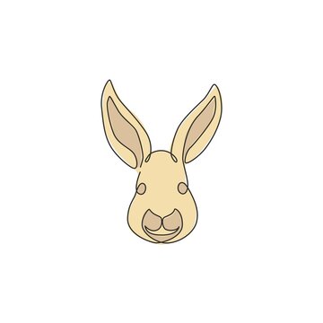 One continuous line drawing of adorable rabbit head for animal lover club logo identity. Cute bunny animal mascot concept for kids doll shop icon. Single line graphic draw design vector illustration