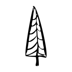 Christmas tree doodle silhouette. Hand drawn xmas decorations icons. Vector illustration isolated on white background. Design element Christmas tree for holiday greeting card, gift tag.