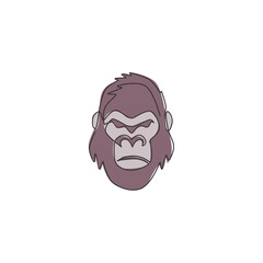 One single line drawing of gorilla head for company business logo identity. Strong ape animal face mascot concept for corporate icon. Trendy continuous line draw graphic design vector illustration