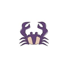 Single continuous line drawing of little crab with big claw for seafood logo identity. Cute sea animal concept for Chinese restaurant icon. Dynamic one line draw design graphic vector illustration