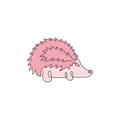 One single line drawing of adorable beauty tiny hedgehog for logo identity. Cute prickly rodent concept for national conservation park icon. Continuous line draw design graphic vector illustration