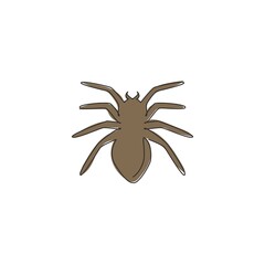 One single line drawing of poisonous spider for logo symbol identity. Arachnid pet concept for insect lover club icon. Trendy continuous line draw design vector graphic illustration