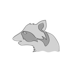 Single continuous line drawing of adorable and cute head raccoon for e-sport logo identity. Funny mammal animal mascot concept for team game icon. One line draw design graphic vector illustration