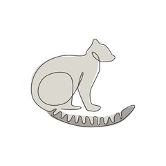 Single continuous line drawing of lovely adorable lemur for logo identity. Cute mammal animal mascot concept for pet lover club icon. Modern one line draw graphic design vector illustration