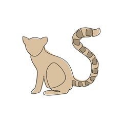 One continuous line drawing of cute lemur with long ring tailed for logo identity. Marsupial animal mascot concept for national zoo icon. Trendy single line draw design graphic vector illustration
