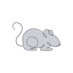 Single continuous line drawing of little cute mouse for logo identity. Funny mice mammal animal mascot concept for pet lover club icon. Modern one line graphic draw design vector illustration