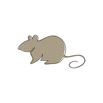 One single line drawing of little cute funny mouse for logo identity. Adorable rodent rodent mascot concept for animal icon. Trendy continuous line graphic draw design vector illustration