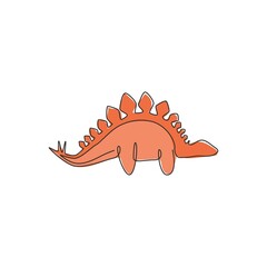 One continuous line drawing of dinosaurs animal for logo identity. Stegosaurus mascot concept for prehistoric museum icon. Modern single line draw design graphic vector illustration