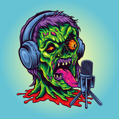 Angry Head Zombie Podcast Logo Vector illustrations for your work Logo, mascot merchandise t-shirt, stickers and Label designs, poster, greeting cards advertising business company or brands.