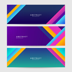 Set of abstract blue yellow pink banner background with overlap layer and square shapes. Geometric, polygonal abstract background, texture, advertisement layout, web page. Header for website.