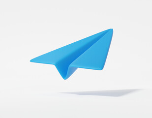 Blue paper airplane icon on white background Minimal cartoon cute smooth. creative vision education learning concept. 3d render illustration