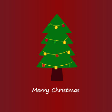 Christmas tree and decoration with text on red background.Christmas concept.Vector and illustration.