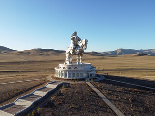 Statue of Genghis Khan on horseback in the area of Tsongzhin-Boldog. Mongolia. Central aimag....