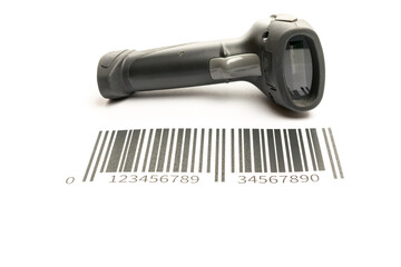 Barcode background. Reader laser scanner for warehouse. Retail label barcode scan isolated on white...