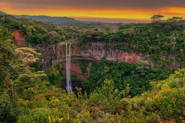 The highest waterfall on the island of Mauritius is Chamarel, whose water falls into the crater of a long-extinct volcano