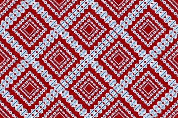Seamless geometric retro ethnic fabric pattern, indigo flower pattern, for curtain design, carpet, wallpaper, clothing, wrap, batik, Thai fabric pattern, red background pattern fabric