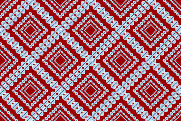 Seamless geometric retro ethnic fabric pattern, indigo flower pattern, for curtain design, carpet, wallpaper, clothing, wrap, batik, Thai fabric pattern, red background pattern fabric