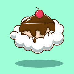 illustration of chocolate cake above the clouds