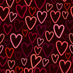 Seamless pattern with hearts on dark background. Vector illustration.