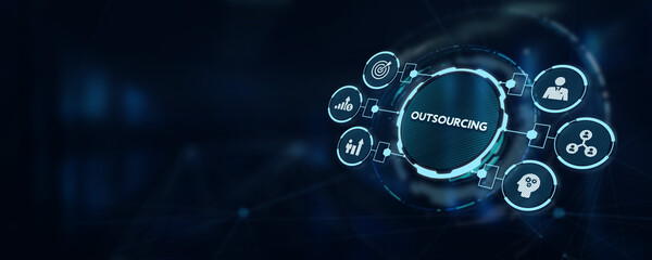 Business, Technology, Internet and network concept. Outsourcing Human Resources.3d illustration