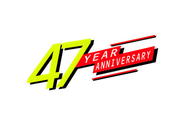 47 year anniversary, Speedy style Yellow color with Red block Ribbon on a white background for greeting, invitation, banner, birthday card - vector