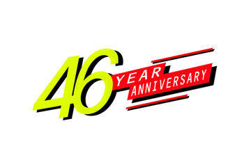46 year anniversary, Speedy style Yellow color with Red block Ribbon on a white background for greeting, invitation, banner, birthday card - vector