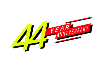 Obraz premium 44 year anniversary, Speedy style Yellow color with Red block Ribbon on a white background for greeting, invitation, banner, birthday card - vector