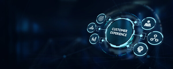 Business, Technology, Internet and network concept. Technology future. virtual display button: Customer Experience. 3d illustration