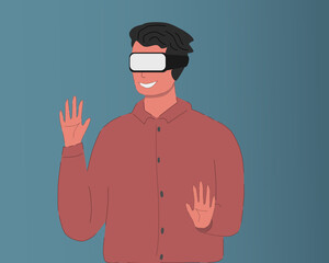 Play games in the virtual world. Metaverse world. Blue background.