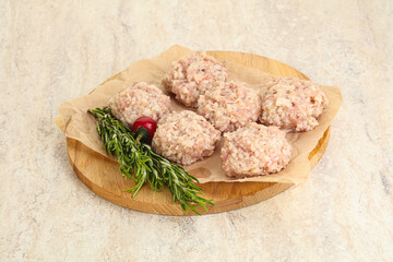 Traditional homemade raw pork meatballs