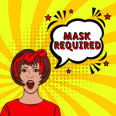 Mask required. Comic book explosion with text -  Mask required. Interesting facts symbol. Vector bright cartoon illustration in retro pop art style. Can be used for business, marketing and advertising