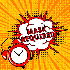 Mask required. Comic book explosion with text -  Mask required. Interesting facts symbol. Vector bright cartoon illustration in retro pop art style. Can be used for business, marketing and advertising