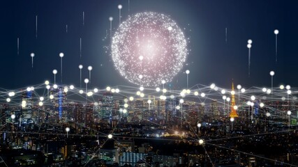 東京の夜景　デジタルネットワークコンセプト