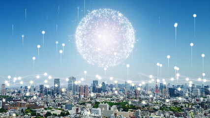 東京の街並み　デジタルネットワークコンセプト