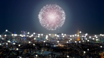 東京の夜景　デジタルネットワークコンセプト