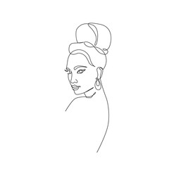 Abstract Woman Head Continuous One Line Vector Drawing. Style Template with Abstract Female Face. Modern Minimalist Simple Linear Style. Beauty Fashion Design 