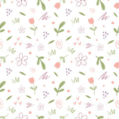 Seamless floral pattern in pastel pink, green and peach colors. pattern for wrapping paper, textile, backdrops. 