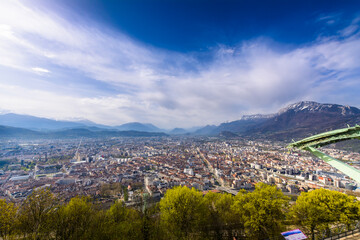Fototapeta na wymiar Grenoble city seeing from Bastille viewpoint in France