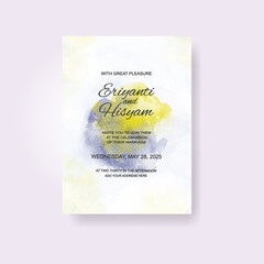 Watercolor wedding invitation card. Beautiful wedding card watercolor with splash.