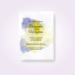 Watercolor wedding invitation card. Beautiful wedding card watercolor with splash.